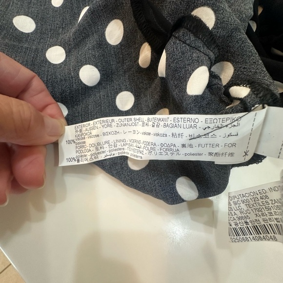 ZARA MINI Black Pullover V Neck Polka Dot Dress Batwing 2 Tier Skirt Size L NWT - Picture 8 of 12